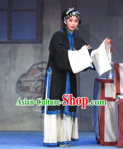 Chinese Ping Opera Dan Role Yu Gong Case Garment Costumes and Headdress Traditional Pingju Opera Distress Maiden Liu Cuiping Dress Apparels