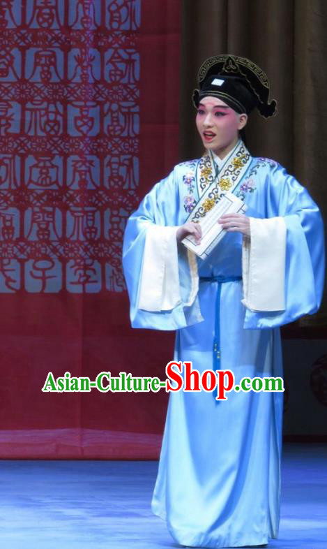 Jie Nv Qiao Pei Chinese Ping Opera Scholar Zhang Baotong Costumes and Headwear Pingju Opera Young Male Apparels Clothing