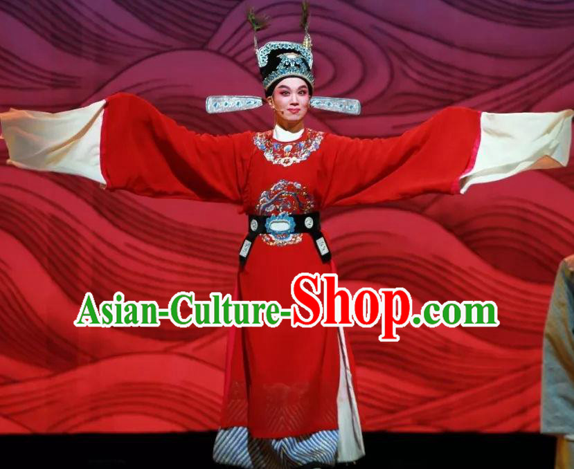 Chinese Shaoxing Opera Number One Scholar Apparels The Story of Hairpin Wang Shipeng Garment and Hat Yue Opera Young Male Robe Costumes