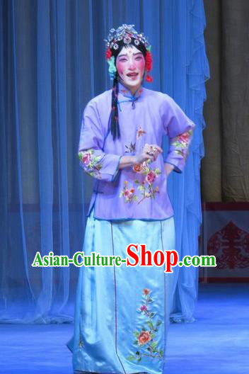 Chinese Ping Opera Rich Lady Wang Meirong Garment Costumes and Headdress Jie Nv Qiao Pei Traditional Pingju Opera Dress Ugly Female Apparels