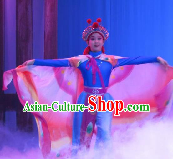 Chinese Ping Opera Xiaodan Costumes Apparels and Headdress Bao Gong San Kan Butterfly Dream Traditional Pingju Opera Fairy Dress Garment