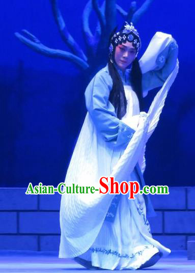 Chinese Ping Opera Distress Female Costumes Apparels and Headdress Bao Gong San Kan Butterfly Dream Traditional Pingju Opera Woman Dress Garment