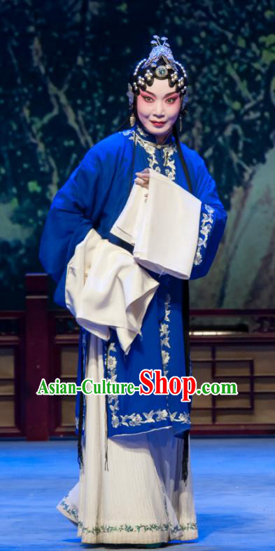 Chinese Ping Opera Young Mistress Costumes Apparels and Headdress Bao Gong San Kan Butterfly Dream Traditional Pingju Opera Distress Female Dress Garment