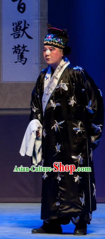 Chinese Ping Opera Clown Man Biao Bao Gong San Kan Butterfly Dream Costumes and Headwear Pingju Opera Chou Role Apparels Clothing