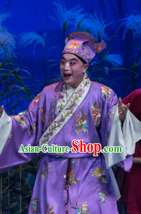 Geng Niang Chinese Ping Opera Bully Wang Shiba Costumes and Headwear Pingju Opera Robber Purple Apparels Clothing