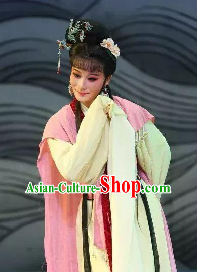 Chinese Shaoxing Opera The Story of Hairpin Young Lady Qian Yulian Dress Apparels Costumes Yue Opera Actress Garment and Headpieces