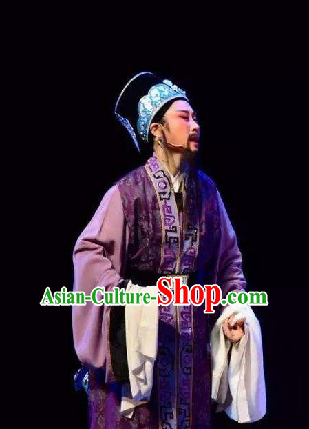 Chinese Yue Opera Ministry Councillor Apparels The Story of Hairpin Garment Shaoxing Opera Old Man Costumes and Headwear Complete Set