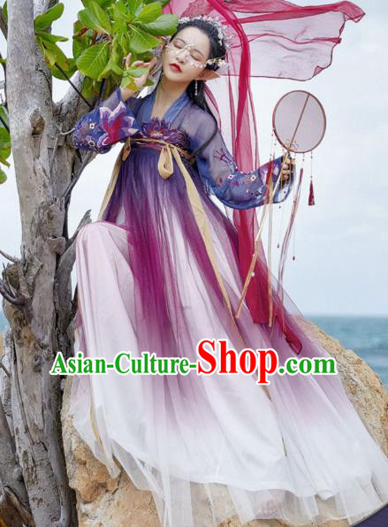 Chinese Traditional Ancient Apparels Tang Dynasty Historical Costumes Young Lady Hanfu Dress