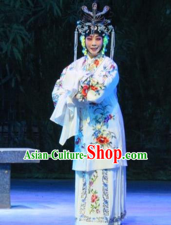 Chinese Ping Opera Xie Yaohuan Actress Apparels Costumes and Headpieces Traditional Pingju Opera Hua Tan White Dress Garment