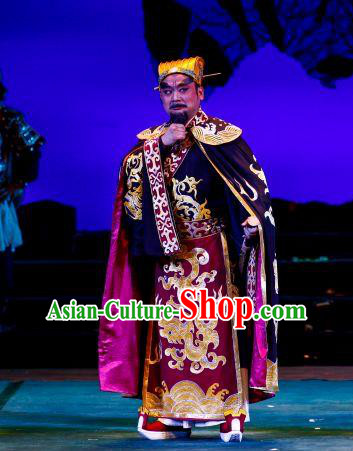 The Sword of Zhong Li Chinese Ping Opera Costumes and Headwear Pingju Opera Wu King Fu Chai Apparels Clothing