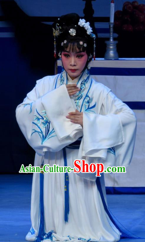 Chinese Ping Opera Widow Ai Yu Costumes Apparels and Headpieces Xue Yu Bing Shuang Traditional Pingju Opera Distress Maiden Dress Garment