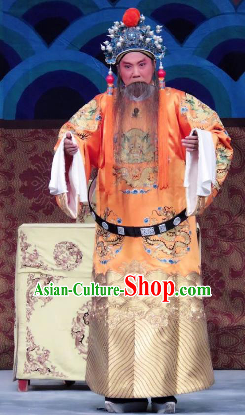 Qian Kun Belt Chinese Ping Opera Emperor Tang Costumes and Headwear Pingju Opera Laosheng Apparels Elderly Male Clothing