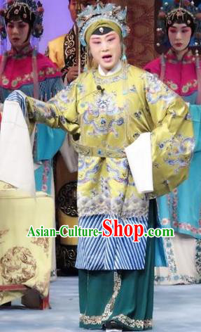 Chinese Ping Opera Dowager Countess Embroidered Robe Costumes Apparels and Headdress Qian Kun Belt Traditional Pingju Opera Pantaloon Dress Garment