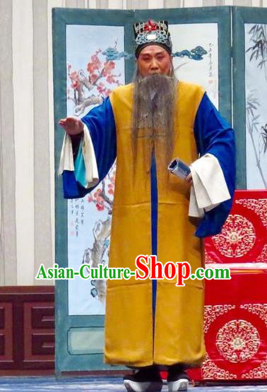Yu He Qiao Chinese Ping Opera Elderly Male Costumes and Headwear Pingju Opera Old Gentleman Apparels Clothing