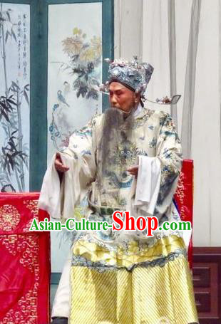 Yu He Qiao Chinese Ping Opera Old Gentleman Costumes and Headwear Pingju Opera Imperial Tutor Ke Apparels Clothing Embroidered Robe