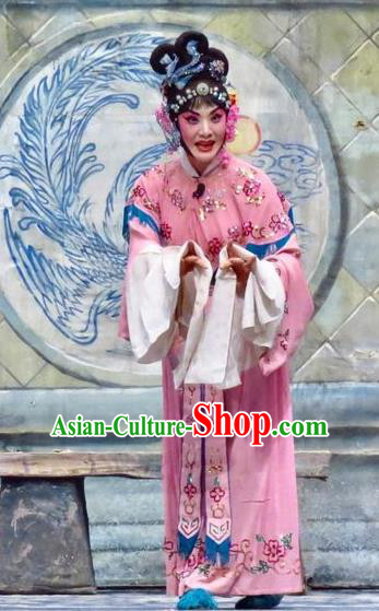 Chinese Ping Opera Noble Lady Ke Baozhu Costumes Yu He Qiao Apparels and Headpieces Traditional Pingju Opera Diva Actress Pink Dress Garment