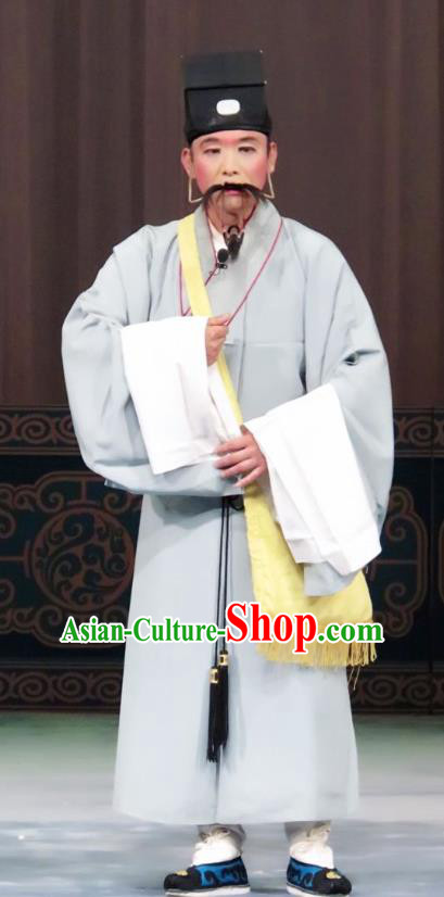 The Wrong Red Silk Chinese Ping Opera Figurant Man Costumes Pingju Opera Apparels Clothing and Headwear