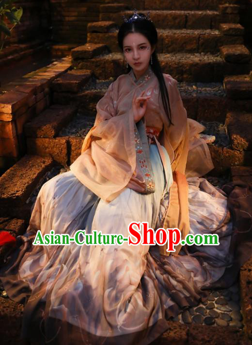 Chinese Ancient Court Lady Noble Princess Hanfu Dress Apparels Traditional Jin Dynasty Historical Costumes Complete Set