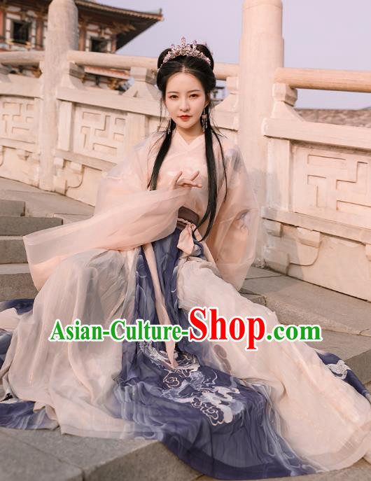 Chinese Traditional Apparels Jin Dynasty Court Infanta Historical Costumes Ancient Palace Princess Embroidered Hanfu Dress for Women