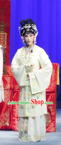 Chinese Ping Opera Actress Costumes The Wrong Red Silk Apparels and Headpieces Traditional Pingju Opera Hua Tan White Dress Garment