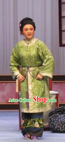 Chinese Ping Opera Fei Jie Elderly Dame Apparels Costumes and Headpieces Traditional Pingju Opera Old Female Green Dress Garment