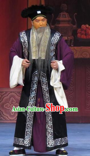 Yuan Yang Pu Chinese Ping Opera Landlord Costumes and Headwear Pingju Opera Laosheng Apparels Old Man Clothing