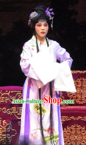 Chinese Ping Opera Actress Apparels Costumes and Headpieces The Five Female Worshipers Traditional Pingju Opera Hua Tan Purple Dress Diva Garment