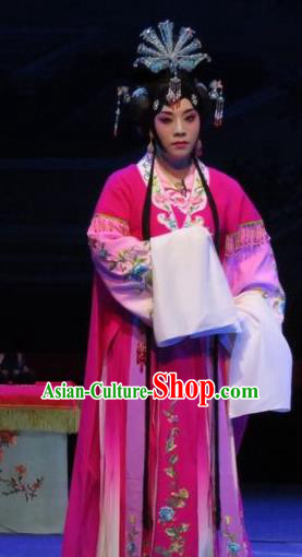 Chinese Ping Opera Actress Apparels Costumes and Headpieces The Five Female Worshipers Traditional Pingju Opera Diva Shuang Tao Rosy Dress Garment