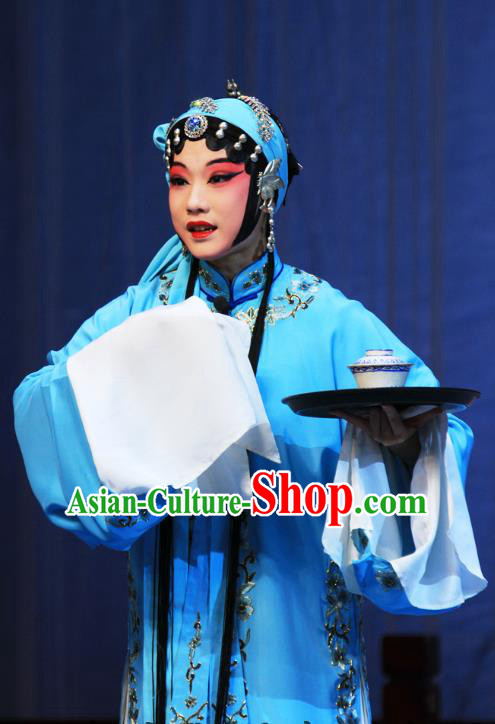 Chinese Ping Opera Hua Tan Apparels Costumes and Headpieces Linjiang Post Traditional Pingju Opera Actress Zhang Cuilan Blue Dress Garment