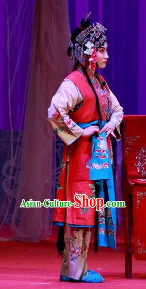 Chinese Ping Opera Female Servant Apparels Costumes and Headdress Remember Back to the Cup Traditional Pingju Opera Young Lady Dress Garment