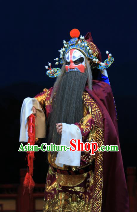 Linjiang Post Chinese Ping Opera Elderly Man Costumes and Headwear Pingju Opera Laosheng Apparels Clothing Official Zhang Tianjue Embroidered Robe