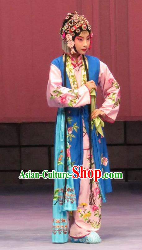 Chinese Ping Opera Young Lady Apparels Costumes and Headpieces Linjiang Post Traditional Pingju Opera Maidservant Dress Garment
