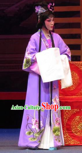 Chinese Ping Opera Diva Purple Apparels Costumes and Headpieces The Five Female Worshipers Traditional Pingju Opera Hua Tan Dress Garment