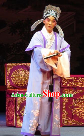 The Five Female Worshipers Chinese Ping Opera Xiaosheng Costumes and Headwear Pingju Opera Apparels Young Male Scholar Embroidered Clothing