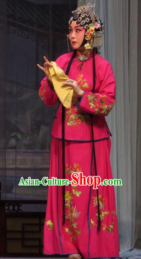 Chinese Ping Opera Actress Apparels Costumes and Headpieces Remember Back to the Cup Traditional Pingju Opera Young Female Rosy Dress Garment