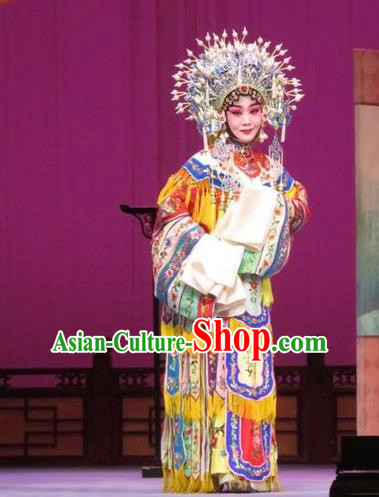 Chinese Ping Opera The Arrogant Princess Diva Apparels Costumes and Headdress Traditional Pingju Opera Garment Hua Tan Embroidered Dress