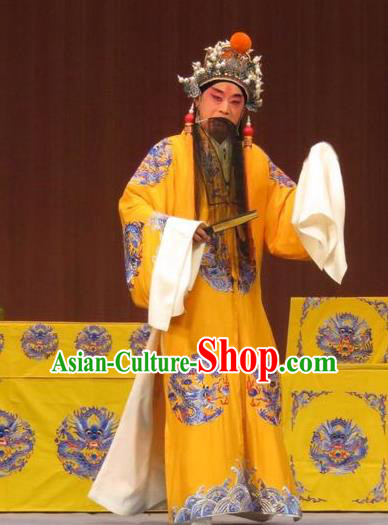 The Arrogant Princess Chinese Ping Opera Emperor Informal Costumes and Headwear Pingju Opera Elderly Male Apparels Clothing