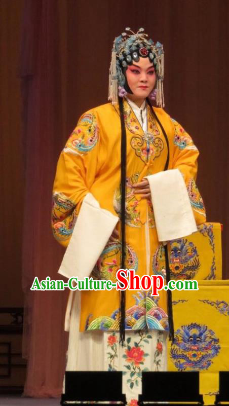 Chinese Ping Opera The Arrogant Princess Queen Apparels Costumes and Headdress Traditional Pingju Opera Empress Dress Garment