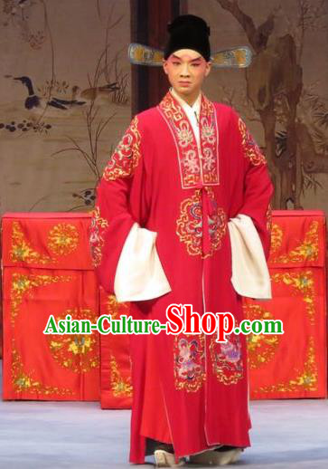 Li Xianglian Selling Paintings Chinese Ping Opera Scholar Gao Wenju Costumes and Headwear Pingju Opera Apparels Young Male Clothing