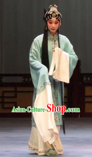 Chinese Ping Opera Distress Maiden Apparels Costumes and Headdress Li Xianglian Selling Paintings Traditional Pingju Opera Tsing Yi Dress Garment