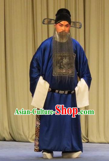 Peach Blossom Temple Chinese Ping Opera Laosheng Elderly Male Costumes and Headwear Pingju Opera County Magistrate Apparels Clothing