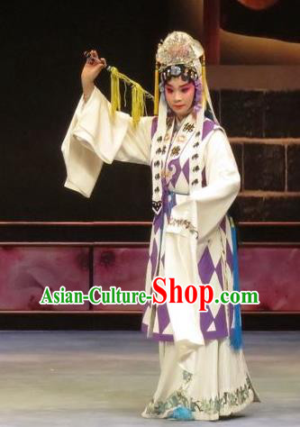 Chinese Ping Opera Taoist Nun Chen Miaochan Apparels Costumes and Headdress Peach Blossom Temple Traditional Pingju Opera Diva Dress Garment