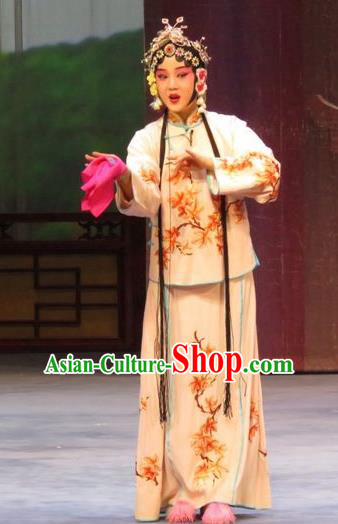 Chinese Ping Opera Xiao Dan Apparels Costumes and Headdress Li Xianglian Selling Paintings Traditional Pingju Opera Diva Dress Garment