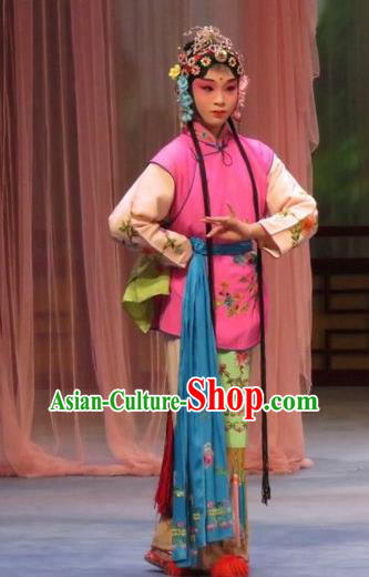 Chinese Ping Opera Servant Girl Apparels Costumes and Headdress Li Xianglian Selling Paintings Traditional Pingju Opera Maidservant Dress Garment