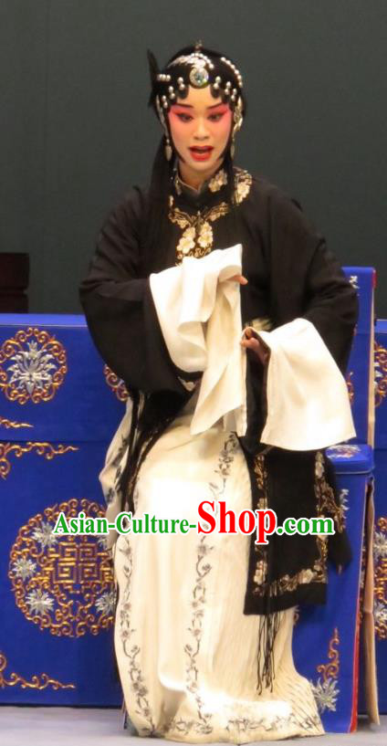 Chinese Ping Opera Tsing Yi Apparels Costumes and Headdress Li Xianglian Selling Paintings Traditional Pingju Opera Actress Black Dress Garment