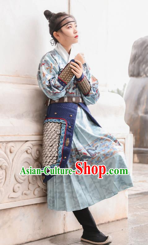 Chinese Traditional Ming Dynasty Blades Hanfu Dress Apparels Ancient Female Swordsman Historical Costumes Complete Set