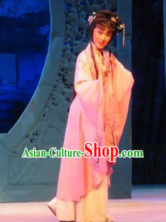 Chinese Ping Opera Lin Daiyu Apparels Costumes and Headpieces Baoyu and Daiyu Traditional Pingju Opera Hua Tan Dress Garment