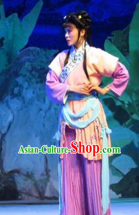 Chinese Ping Opera Young Lady Apparels Costumes and Headpieces Baoyu and Daiyu Traditional Pingju Opera Maidservant Hua Xiren Dress Garment