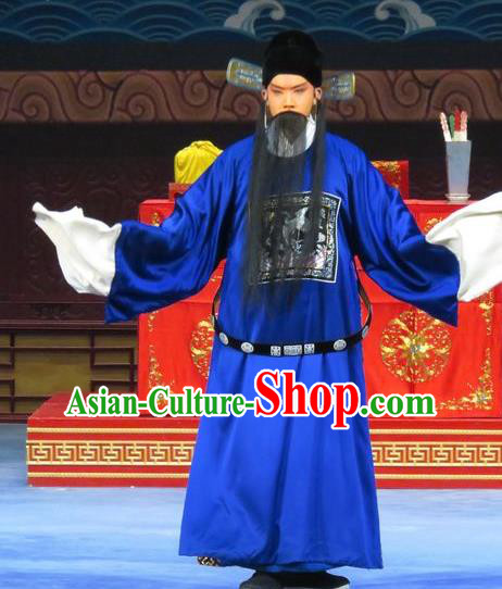 Chinese Ping Opera Elderly Male Costumes and Headwear Pingju Opera Magistrate Official Apparels Clothing