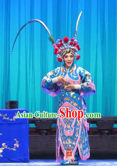 Chinese Ping Opera Blues Costumes Apparels and Headpieces Yang Bajie You Chun Traditional Pingju Opera Swordsplay Female Dress Garment